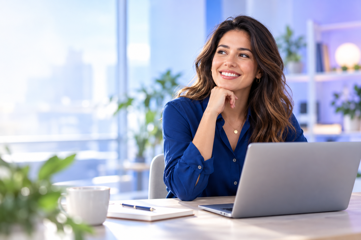 Business owner using BazeWay Marketing AI at her laptop